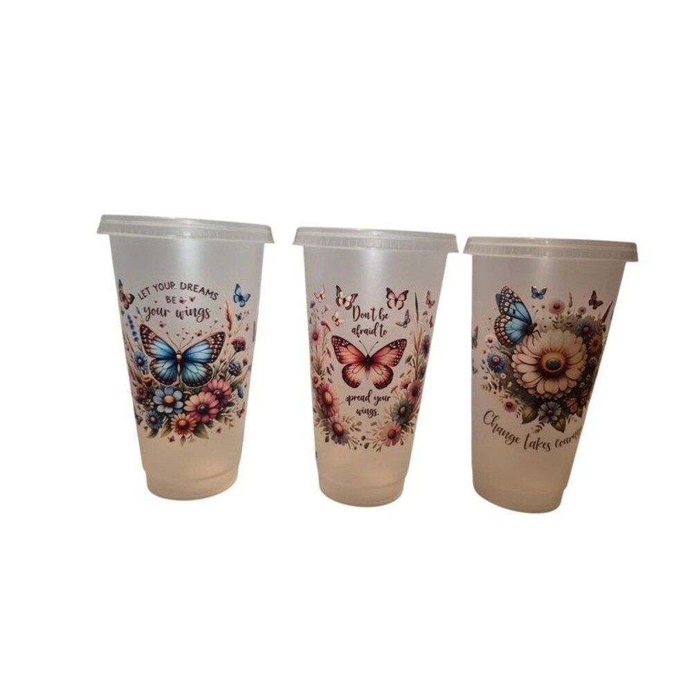 Set of 3 Tumblers with Butterfly's and Inspirational phrases